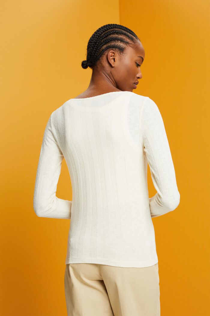 Textured ribbed long sleeve top, LIGHT TAUPE, detail image number 3