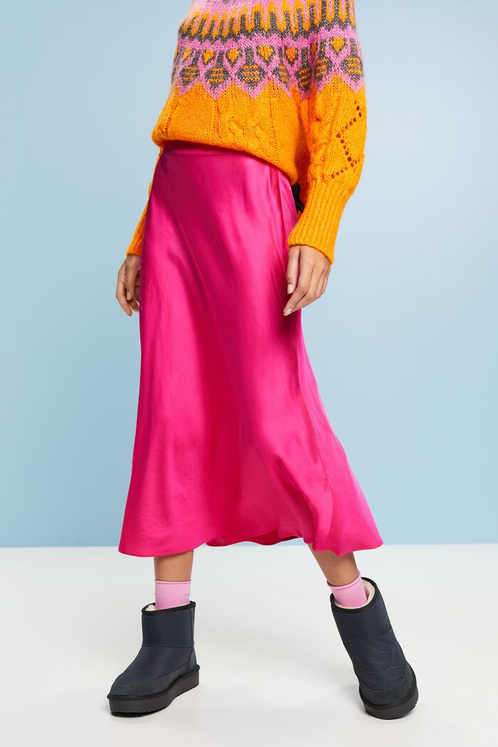 Satin Midi Skirt, PINK FUCHSIA, detail image number 0