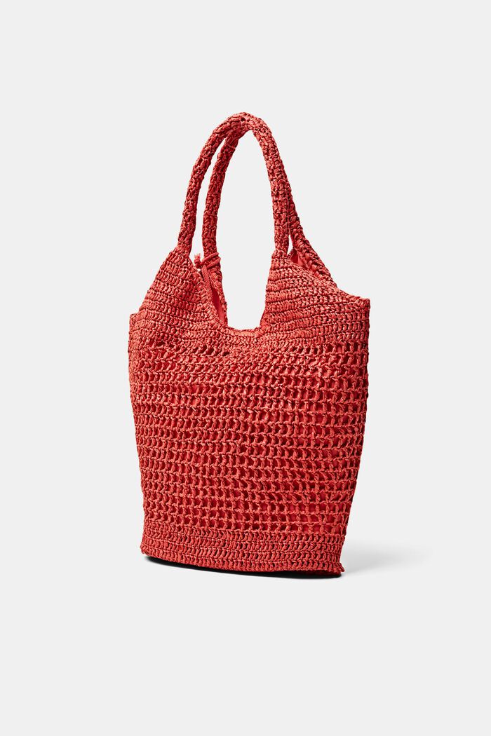 Woven Straw Tote, ORANGE RED, detail image number 2