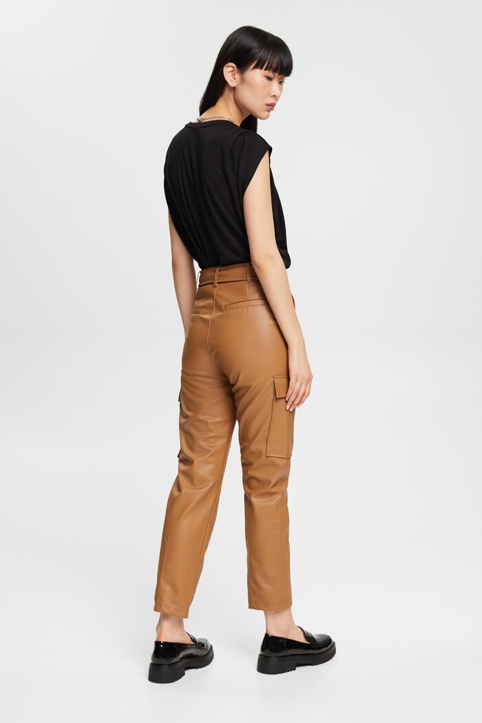 Faux leather trousers with belt, CARAMEL, detail image number 5