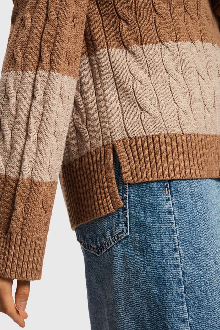 Striped Dolphin Logo Cable Knit Sweater, SAND, detail image number 4