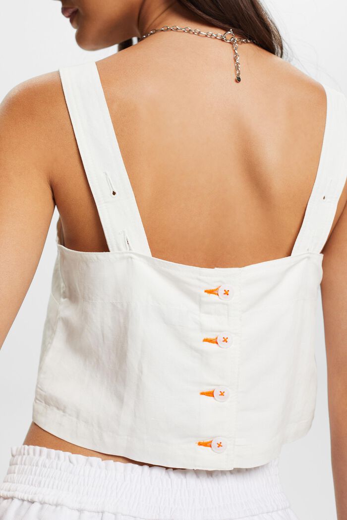 Cropped camisole top, linen blend, WHITE, detail image number 2