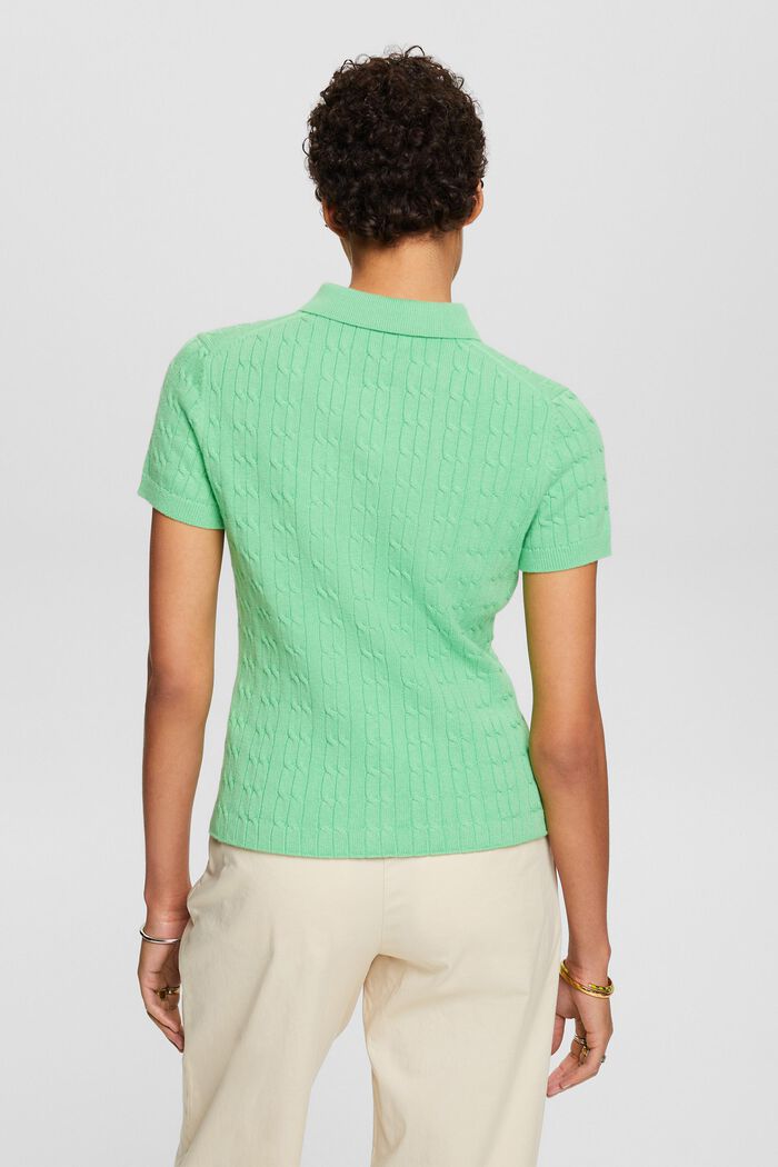 Cable-Knit Polo Shirt, LIGHT GREEN, detail image number 3