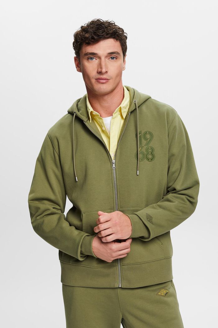 Full-length zip hoodie, OLIVE, detail image number 0