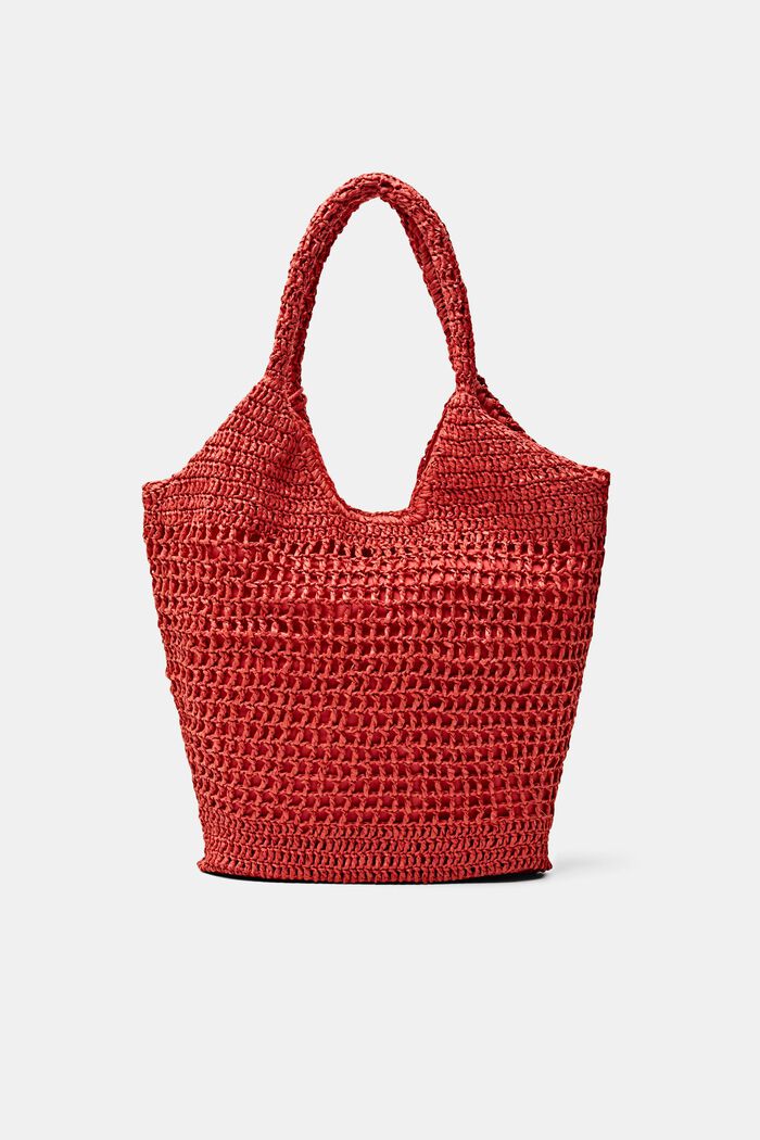 Woven Straw Tote, ORANGE RED, detail image number 0