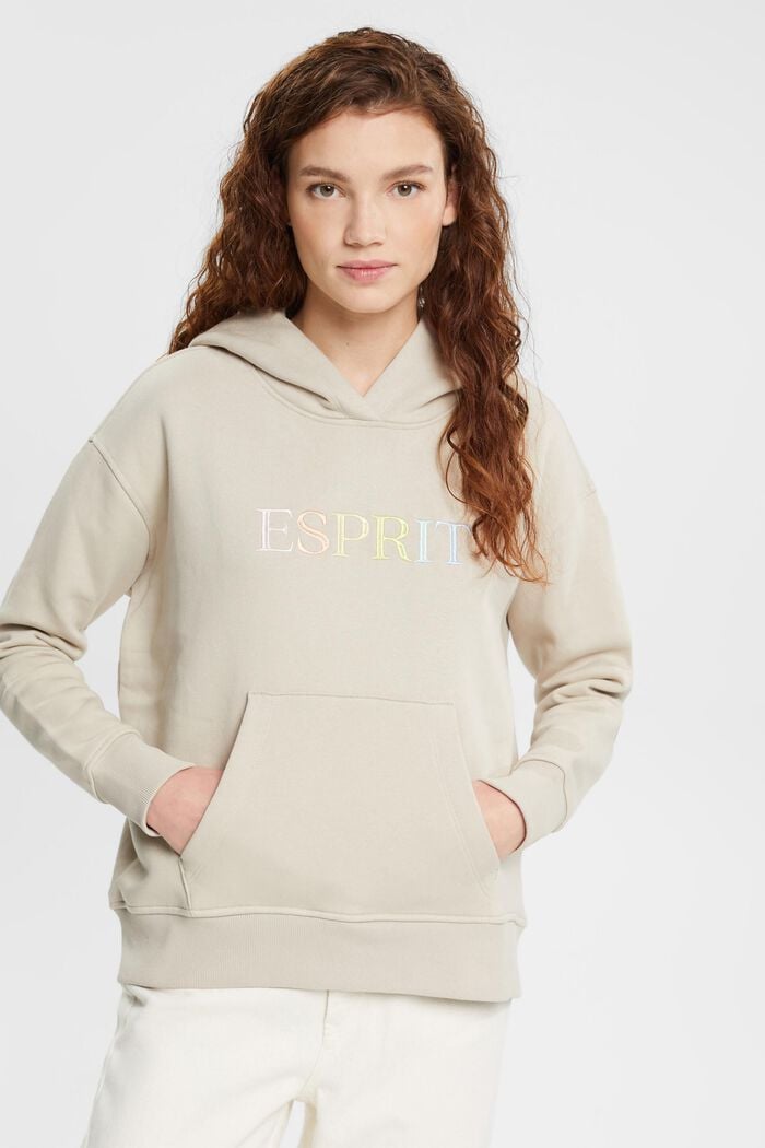 Embroidered Logo Hoodie, LIGHT TAUPE, detail image number 0