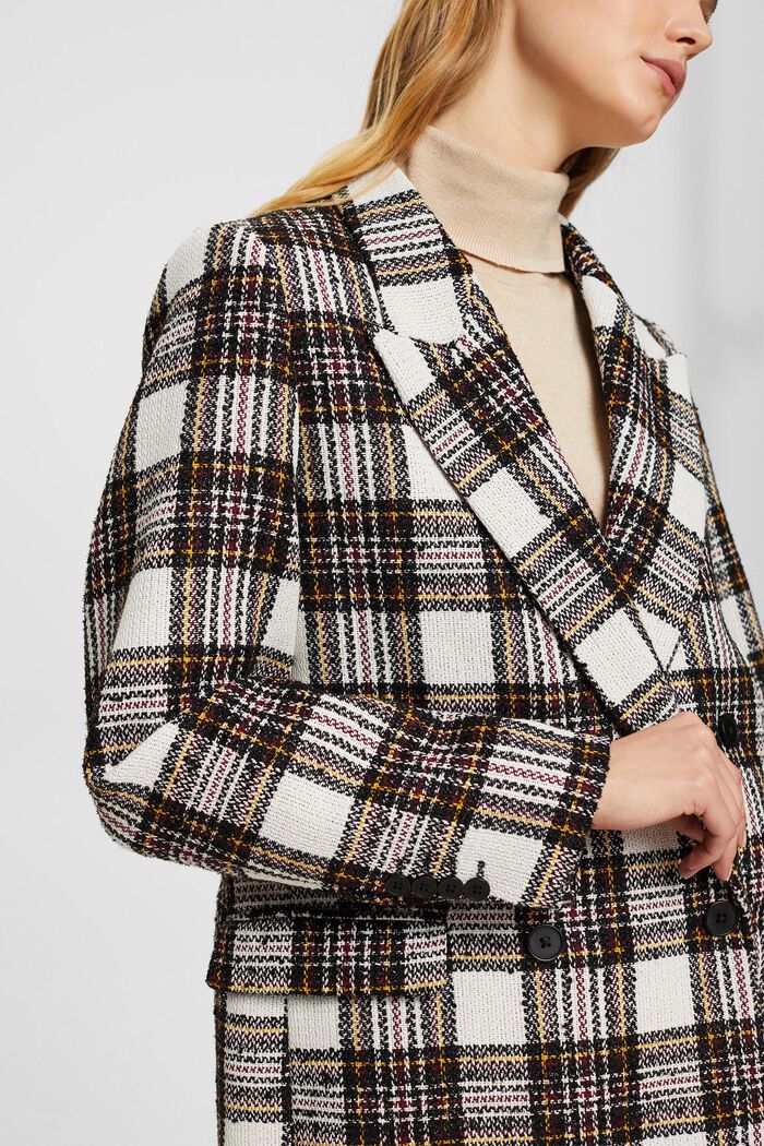 Plaid Double-Breasted Bouclé Blazer, OFF WHITE, detail image number 3