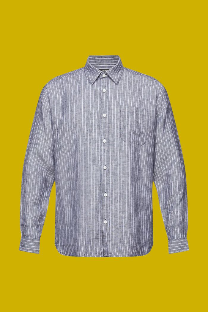Striped shirt, 100% linen, NAVY, detail image number 5
