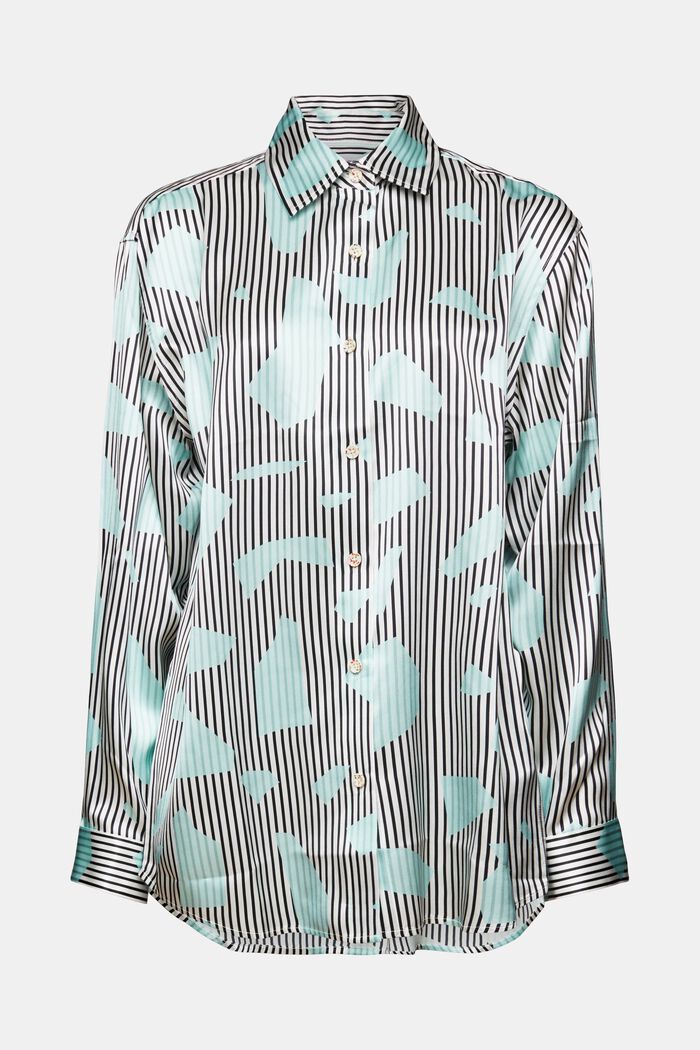 Printed Silk Button-Down Shirt, LIGHT AQUA GREEN, detail image number 5
