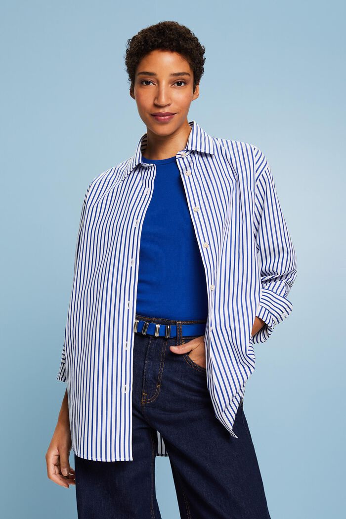 Striped Poplin Shirt, BRIGHT BLUE, detail image number 0