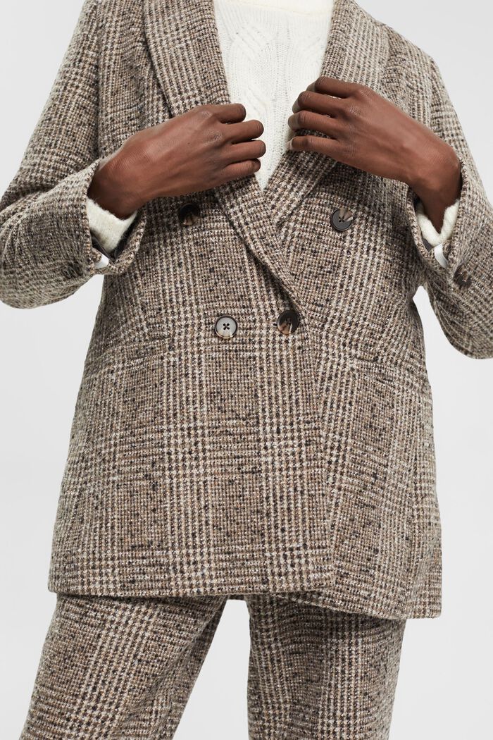 Checked wool blend bouclé blazer, BROWN, detail image number 2