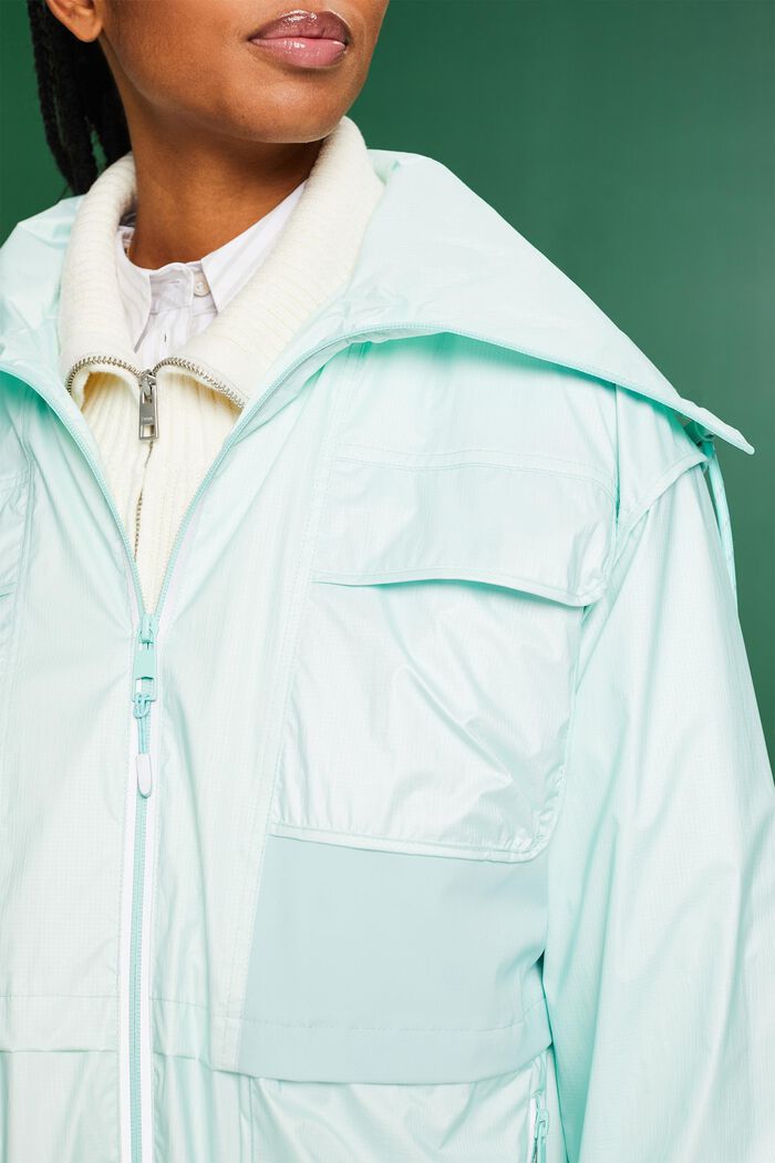 Stand-Up Collar Water-Resistant Ripstop Coat, LIGHT AQUA GREEN, detail image number 3
