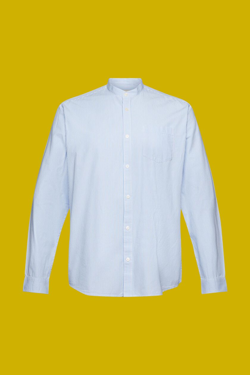 Pinstripe cotton shirt with mandarin collar
