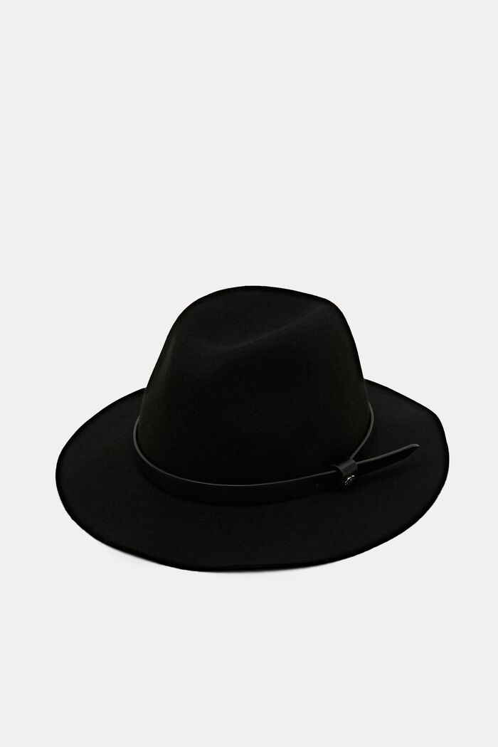 Felt fedora hat with faux-leather band, BLACK, detail image number 0