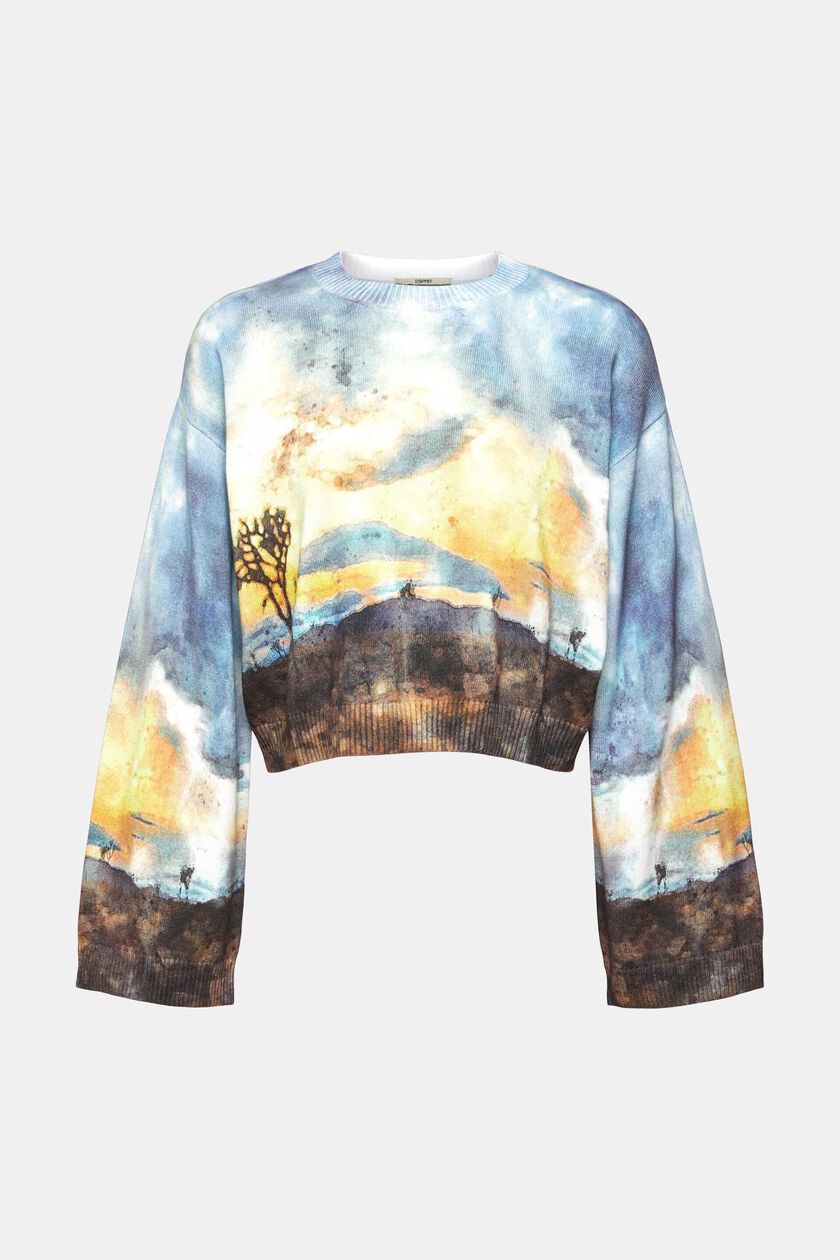 All-over landscape digital print cropped sweater