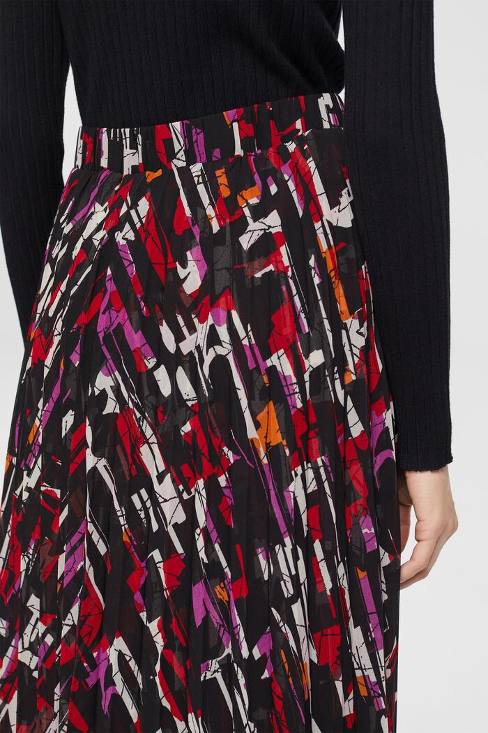 Pleated, patterned midi skirt, BLACK, detail image number 4