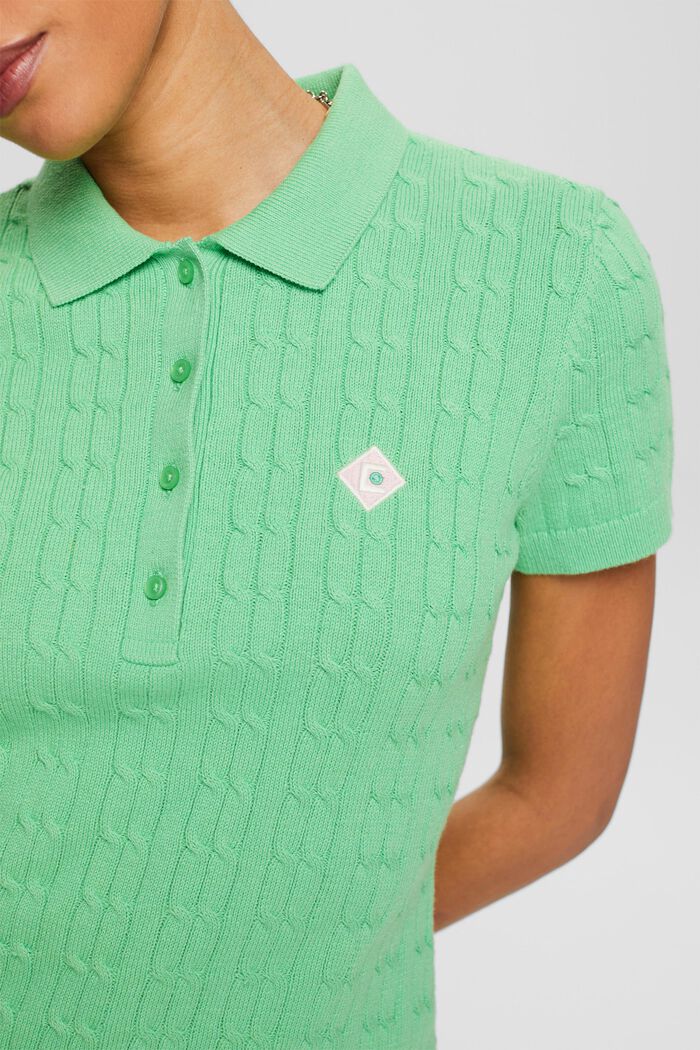 Cable-Knit Polo Shirt, LIGHT GREEN, detail image number 2