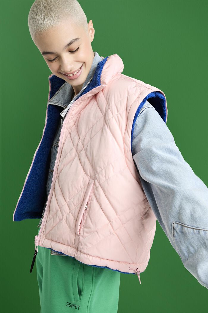 Reversible Detachable Quilted Jacket, PASTEL PINK, detail image number 4