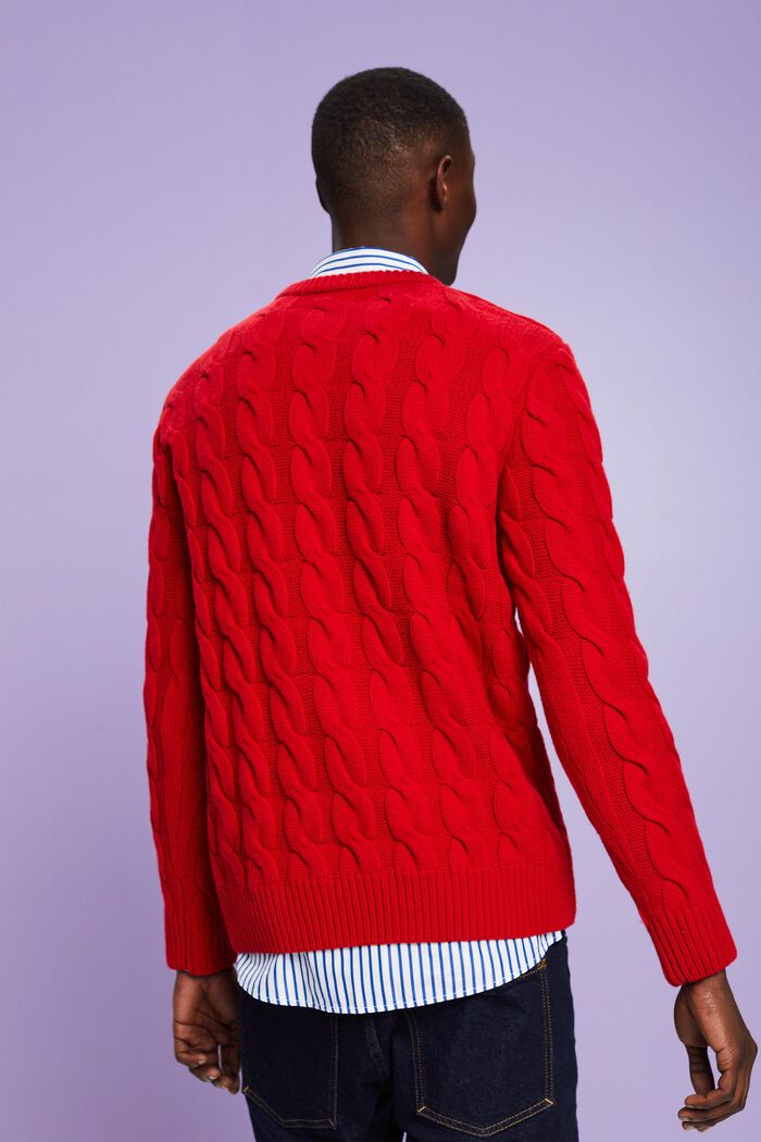 Wool Cable Knit Sweater, DARK RED, detail image number 4