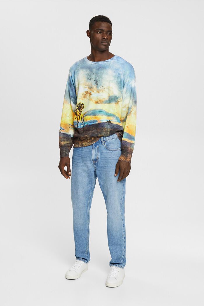 All-over landscape digital print sweater, DARK BLUE, detail image number 4