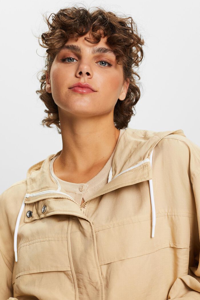 Transitional jacket with a hood, linen blend, SAND, detail image number 4