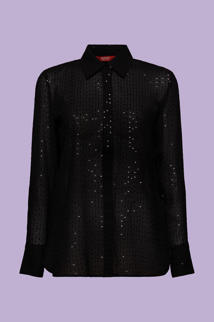 Sequined Chiffon Shirt, BLACK, detail image number 6