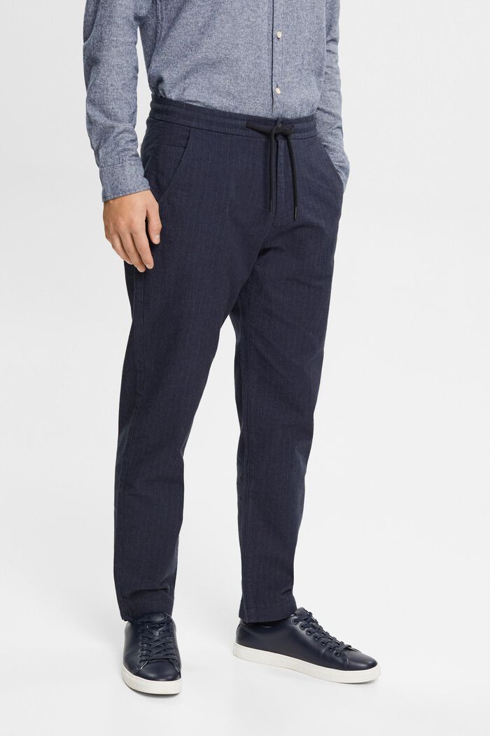Pinstripe trousers with drawstring waistband, DARK BLUE, detail image number 0