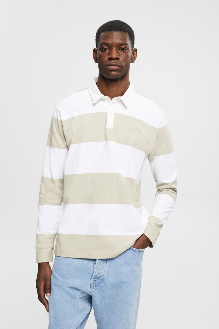 Long-sleeved polo shirt with stripes, DUSTY GREEN, detail image number 0