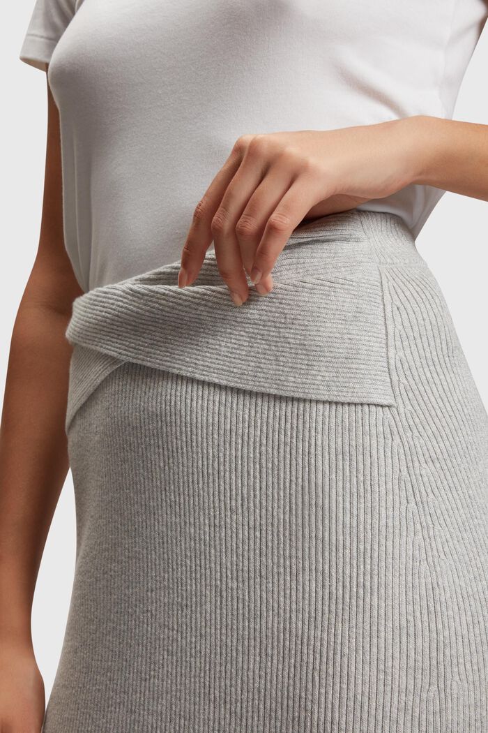 Twisted waist metallic ribbed midi skirt, SILVER, detail image number 3