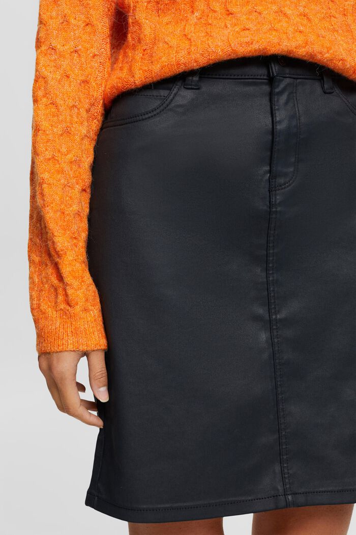 Leather effect knee-length skirt, BLACK, detail image number 2