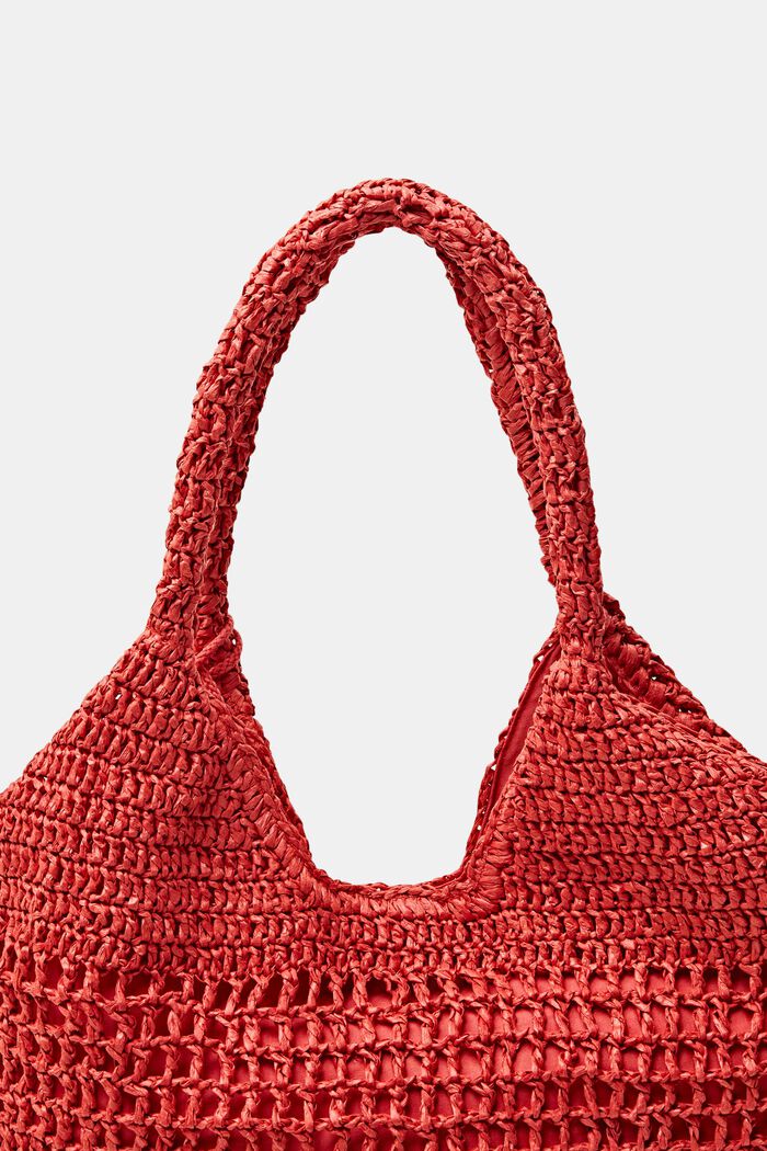 Woven Straw Tote, ORANGE RED, detail image number 1