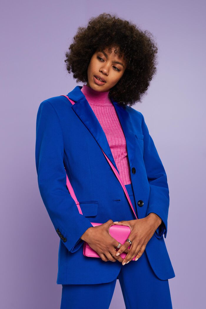Textured Knit Tuxedo Blazer, Organic Cotton, BRIGHT BLUE, detail image number 0
