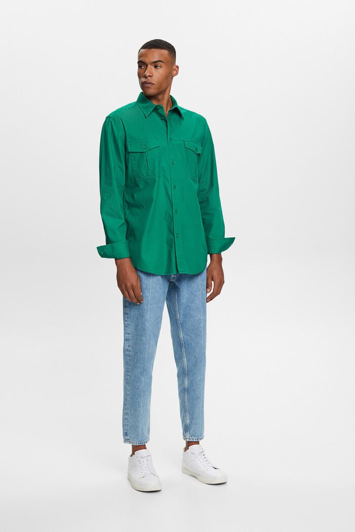 Cotton Utility Shirt, DARK GREEN, detail image number 1