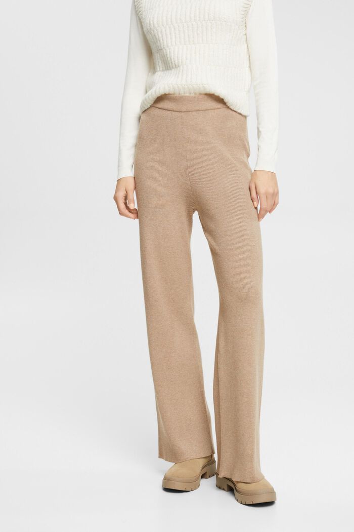 High-rise rib knit trousers, BEIGE, detail image number 0