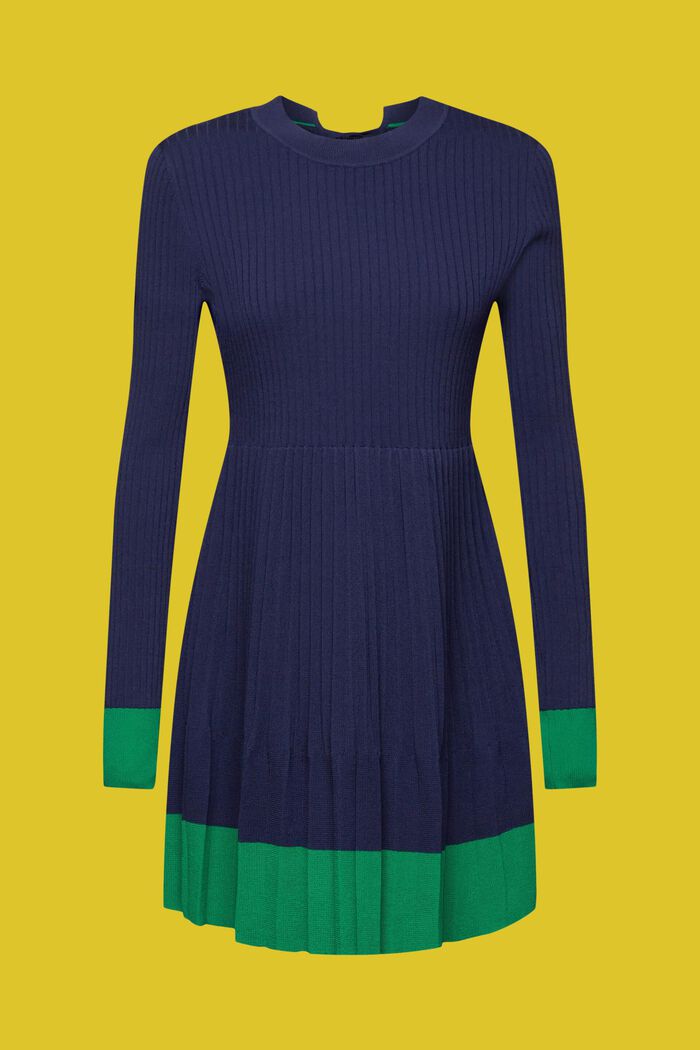 Pleated mini dress with long-sleeves & crewneck, DARK BLUE, detail image number 7